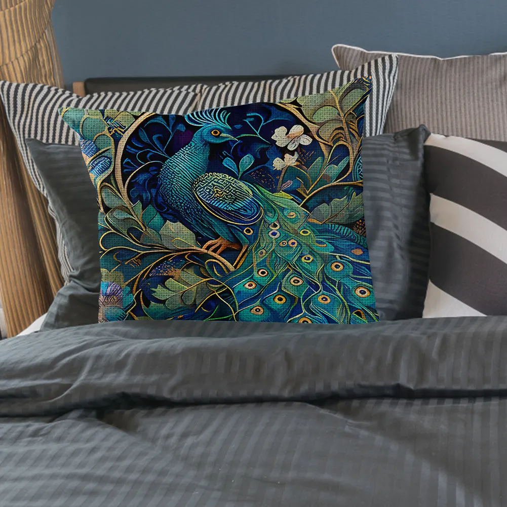 17.72x17.72In Peacock Cross Stitch Stamped Pillow Cover with Zip for Adults (#2)