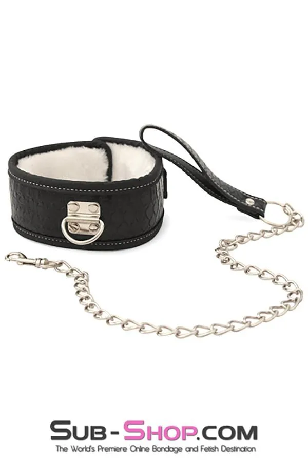 1889M      Fur Lined Black Snake Print Bondage Collar and Leash Set