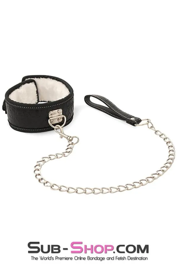 1889M      Fur Lined Black Snake Print Bondage Collar and Leash Set