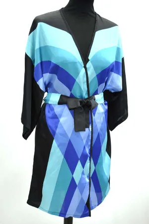 1970s Vintage Harrods Blue and Black Kimono Robe • Gottex