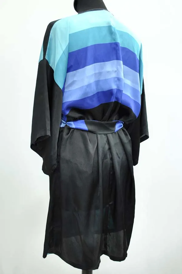 1970s Vintage Harrods Blue and Black Kimono Robe • Gottex