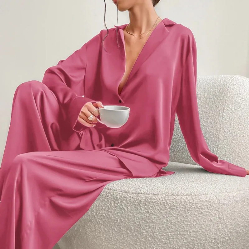 2 Pcs Oversized Comfy Solid Color Sleepwear Pajamas Set