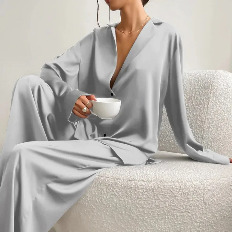 2 Pcs Oversized Comfy Solid Color Sleepwear Pajamas Set