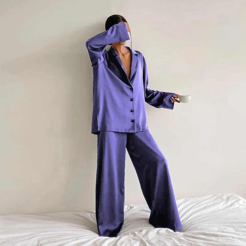 2 Pcs Oversized Comfy Solid Color Sleepwear Pajamas Set