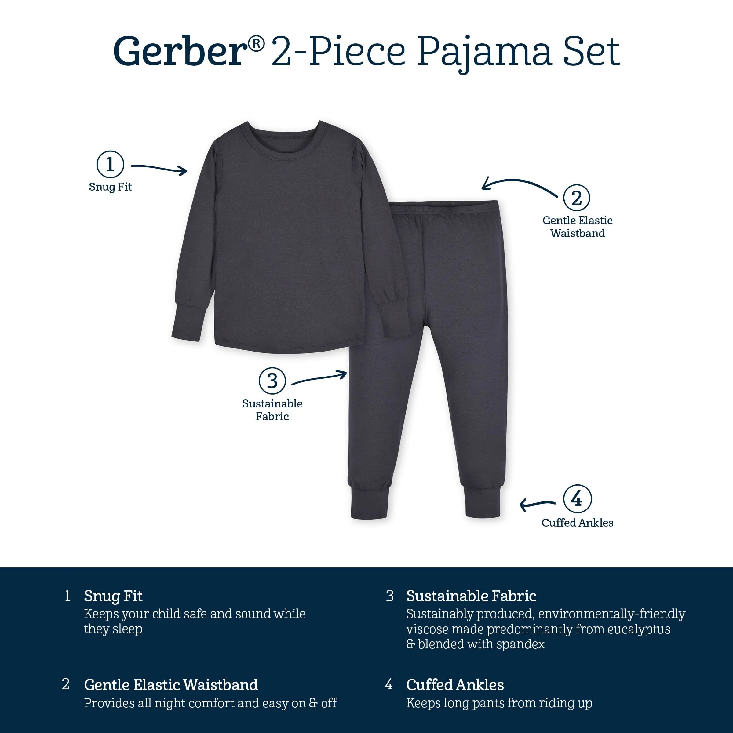 2-Piece Infant & Toddler Shadow Buttery Soft Viscose Made from Eucalyptus Snug Fit Pajamas