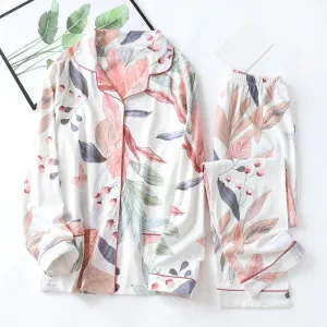 2Pcs Long Sleeve Floral Print Pajamas Set