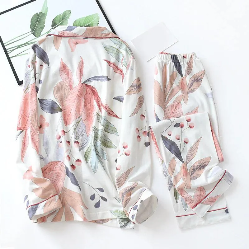 2Pcs Long Sleeve Floral Print Pajamas Set