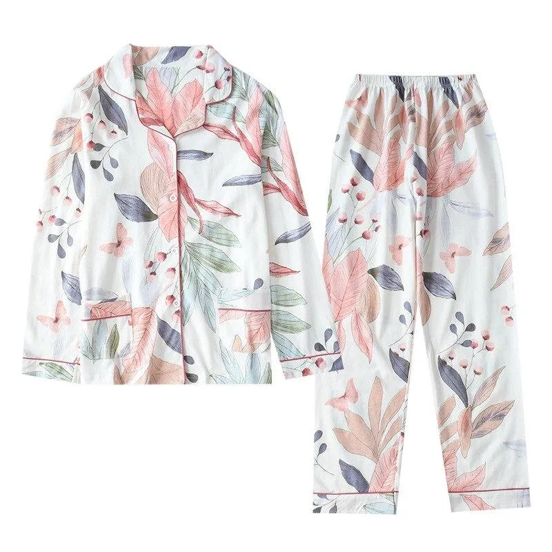 2Pcs Long Sleeve Floral Print Pajamas Set