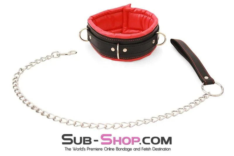 3752M      Soft Submission Padded Red and Black Bondage Collar and Leash Set