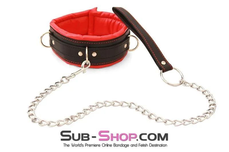 3752M      Soft Submission Padded Red and Black Bondage Collar and Leash Set