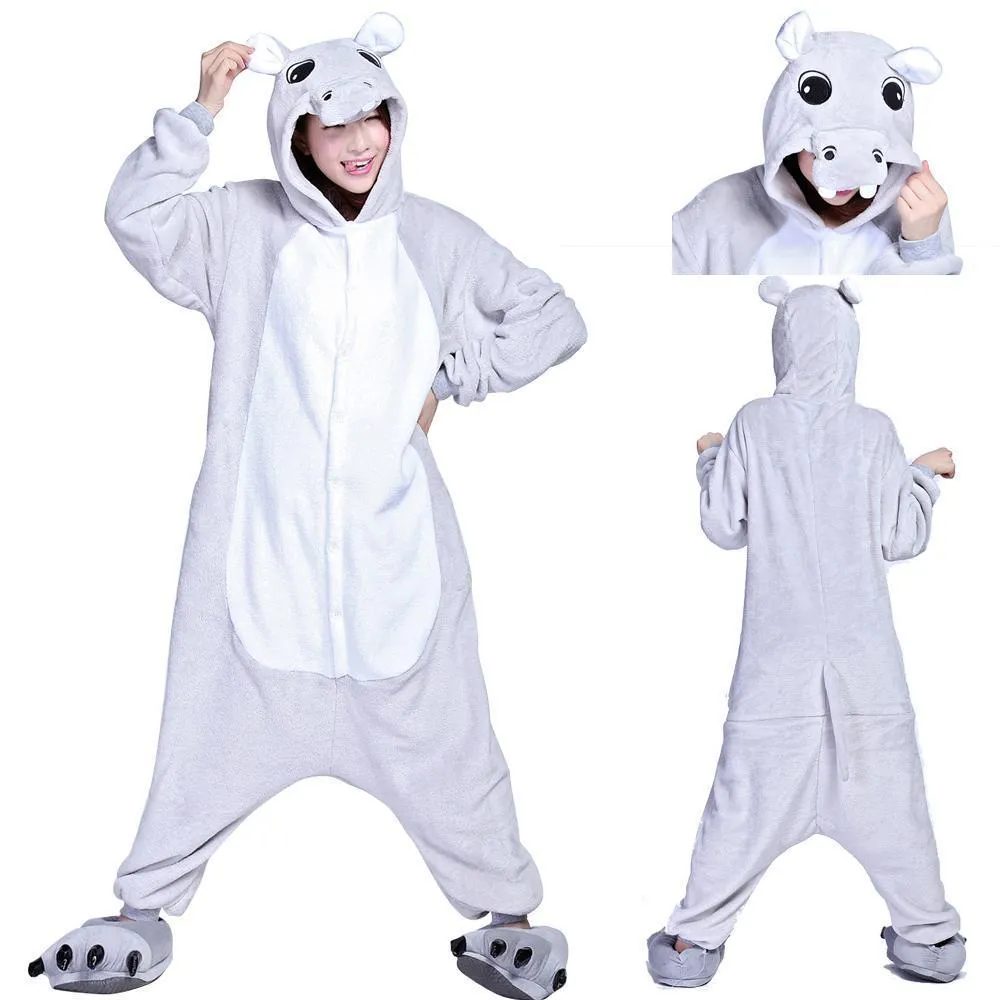 Adult Unisex Hippo Onesies Hoodie Kigurumi Costume Pajamas