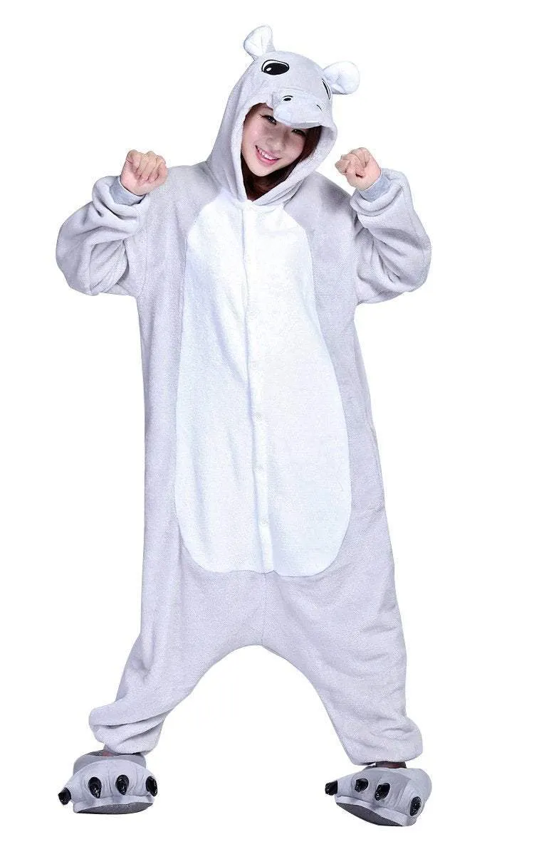 Adult Unisex Hippo Onesies Hoodie Kigurumi Costume Pajamas