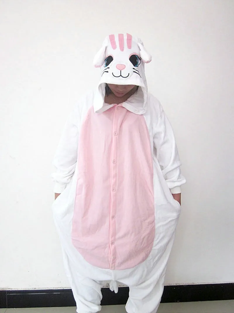 Adult white cat Onesies Hoodie kigurumi costume Pajamas