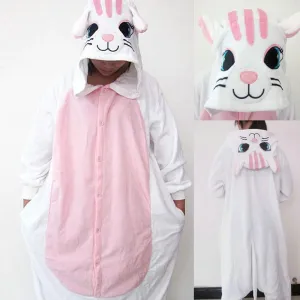 Adult white cat Onesies Hoodie kigurumi costume Pajamas