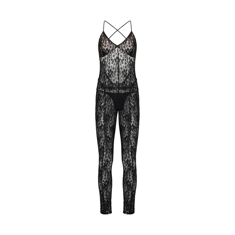 Amozae-Women's Sexy Backless Night Romper Onesies Sleepwear Sleeveless Full Lace See-through Sheer Mesh Bodycon Long Jumpsuit