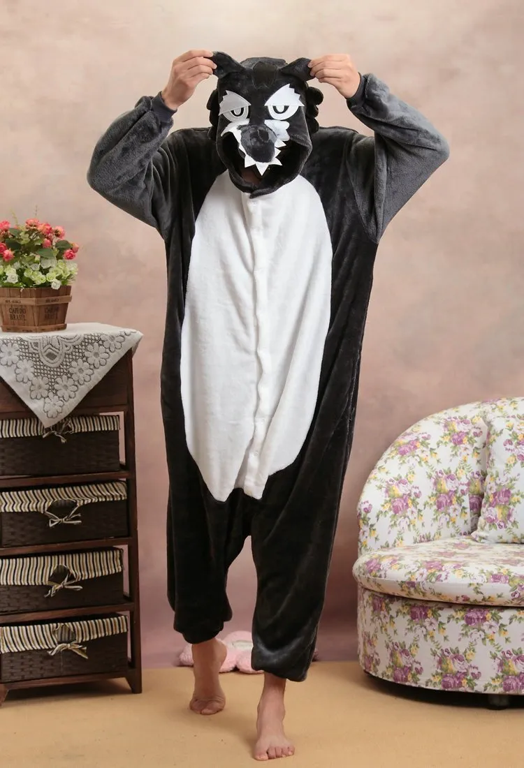 Animal Adult Pajamas Timber Wolf Hoodie kigurumi