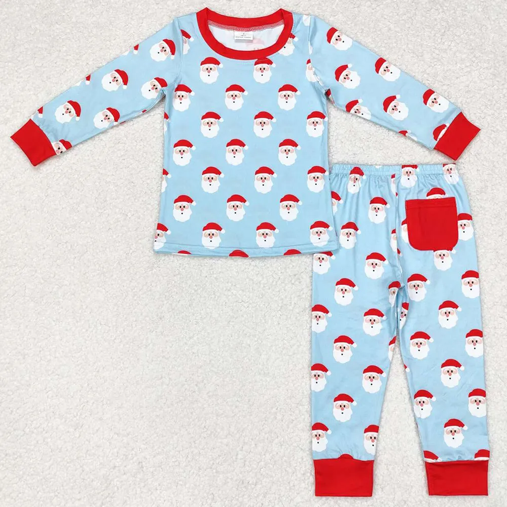 Baby Boys Pajamas Christmas Blue Red Santa Shirt Top Pants Pajamas Sets BLP0523