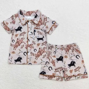 Baby Boys Pajamas Grey Rodeo Horse Shirt Buttons Top Shorts Pajamas Sets BSSO0761