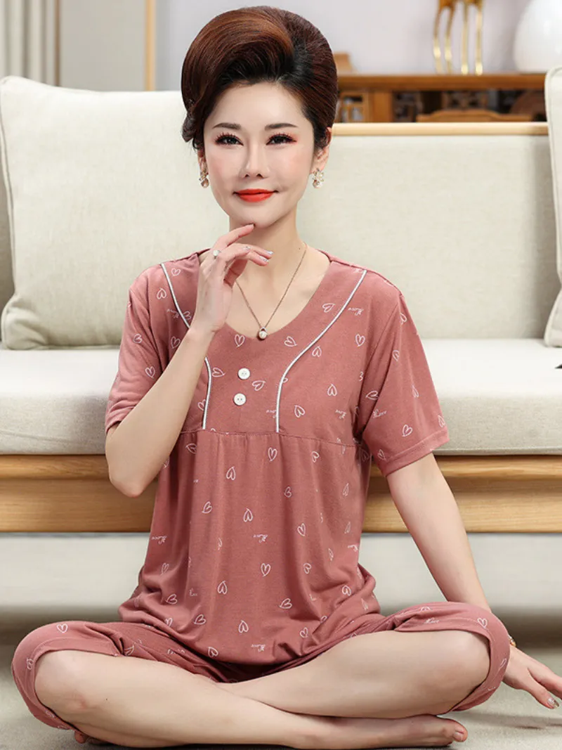 Beach party Women's Summer Sleepwear Short Pajamas Suit