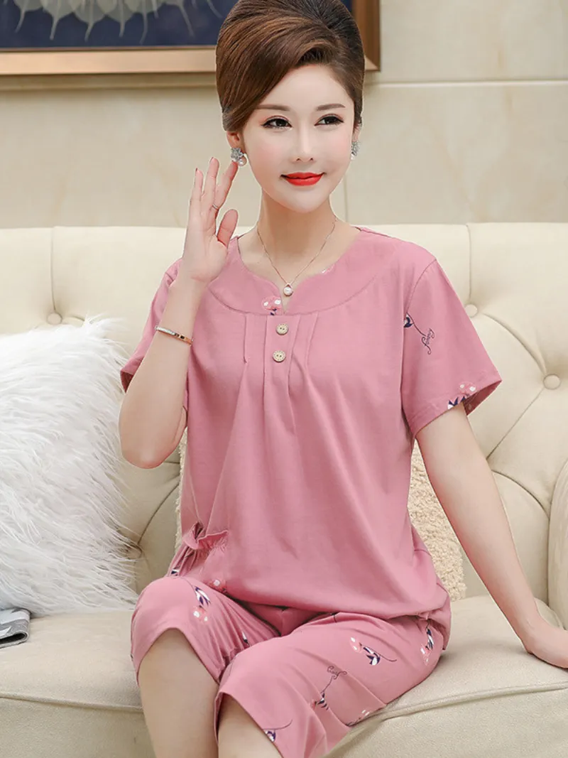 Beach party Women's Summer Sleepwear Short Pajamas Suit