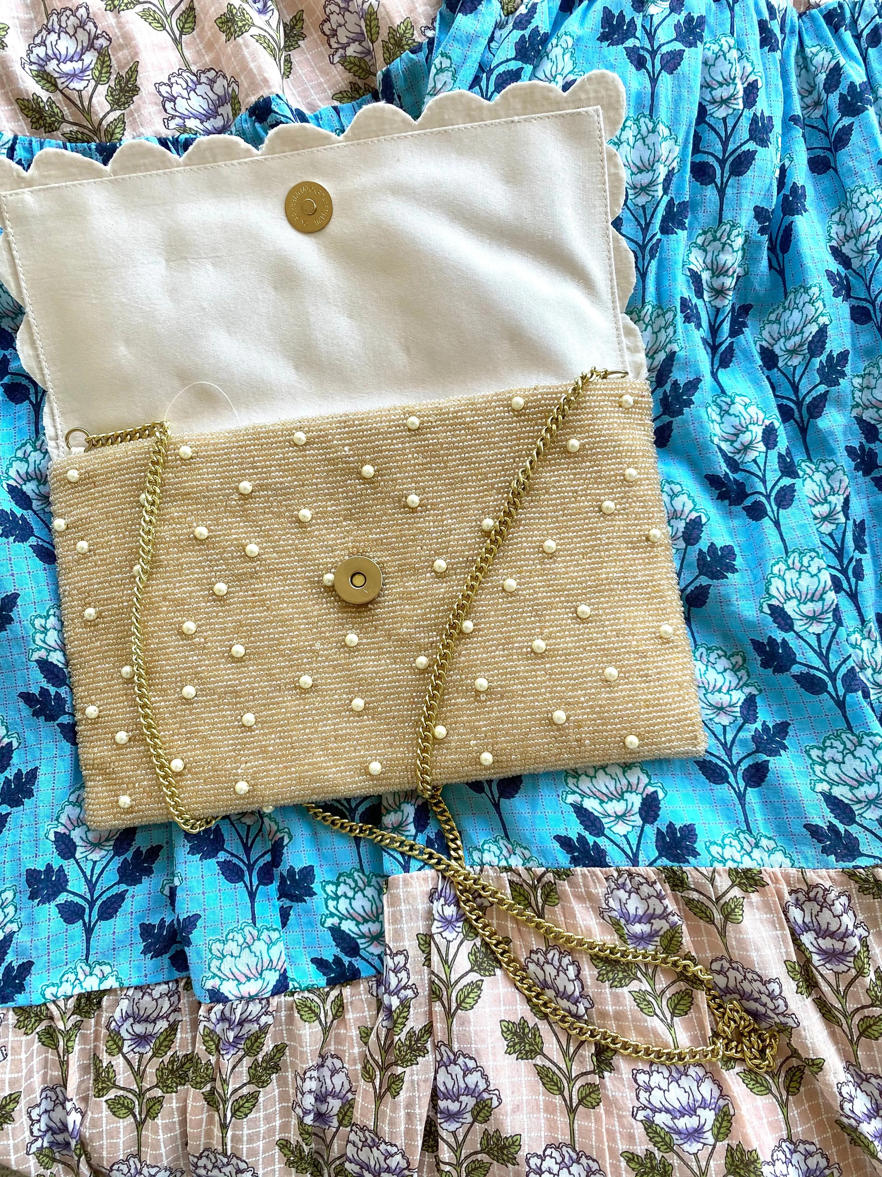 Beaded Scalloped Pearls Clutch (Made to Order)