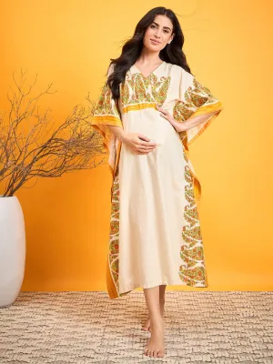 Beige Paisley Maternity Lounge Dress