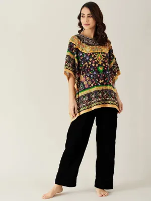 Black Floral Baroque Velvet Kaftan Pyjama Set - (Clearance - Final Sale)