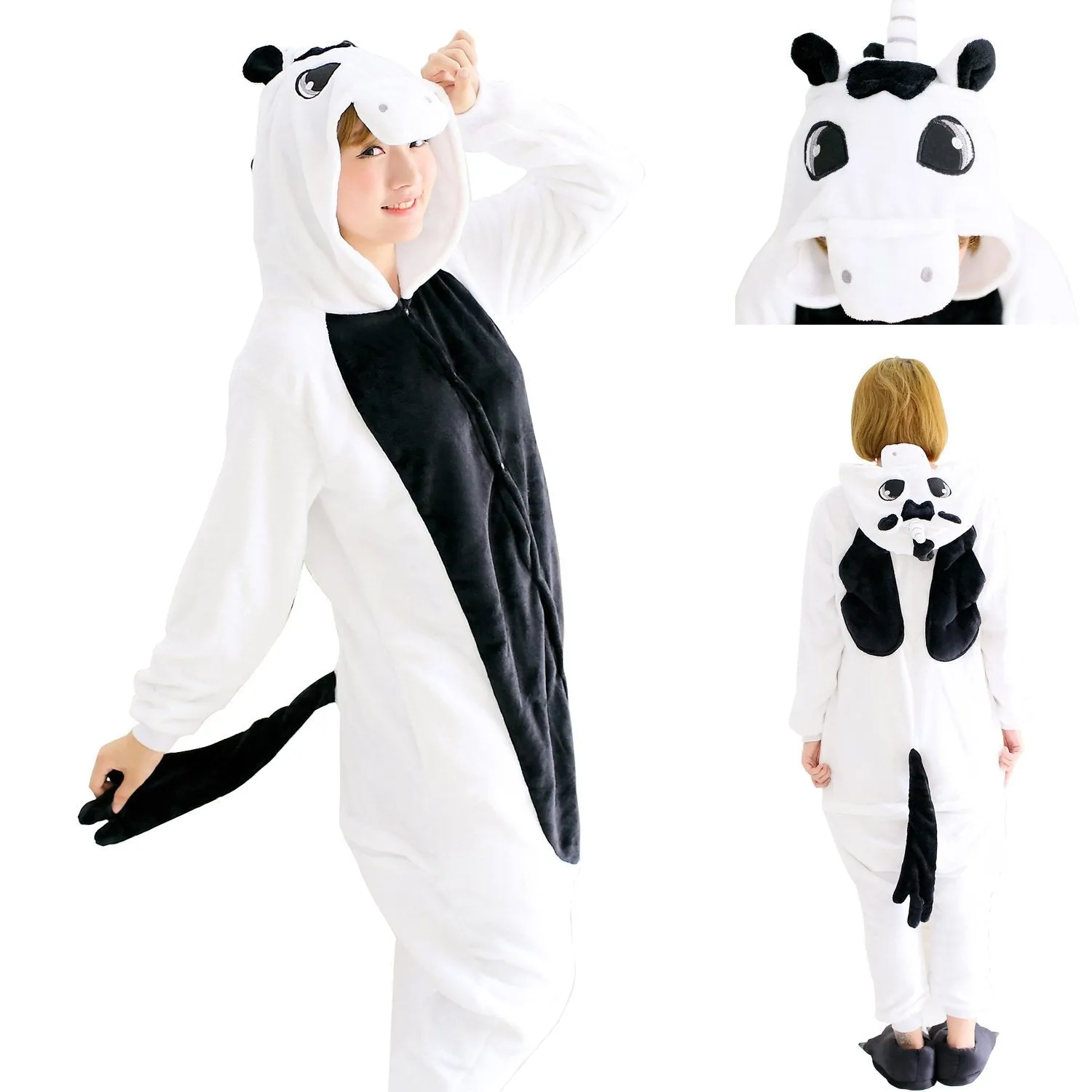 Black White Unicorn Pegasus Kigurumi Onesies Hoodie Costume Pajamas