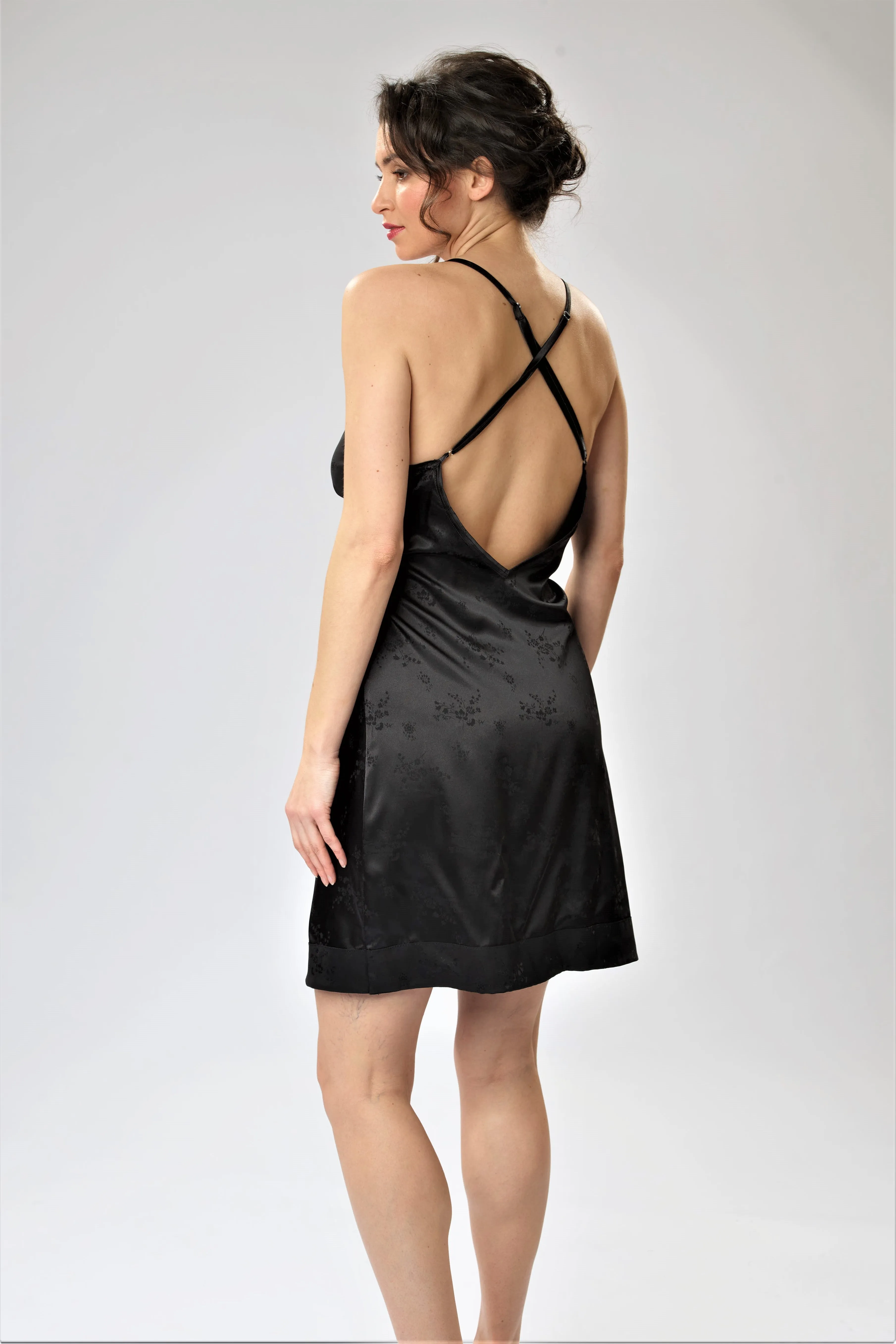 BlissSleep Silk-Jacquard Slip Black