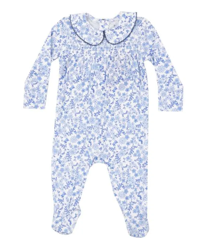 Blue Calico Floral Peter Pan Footie