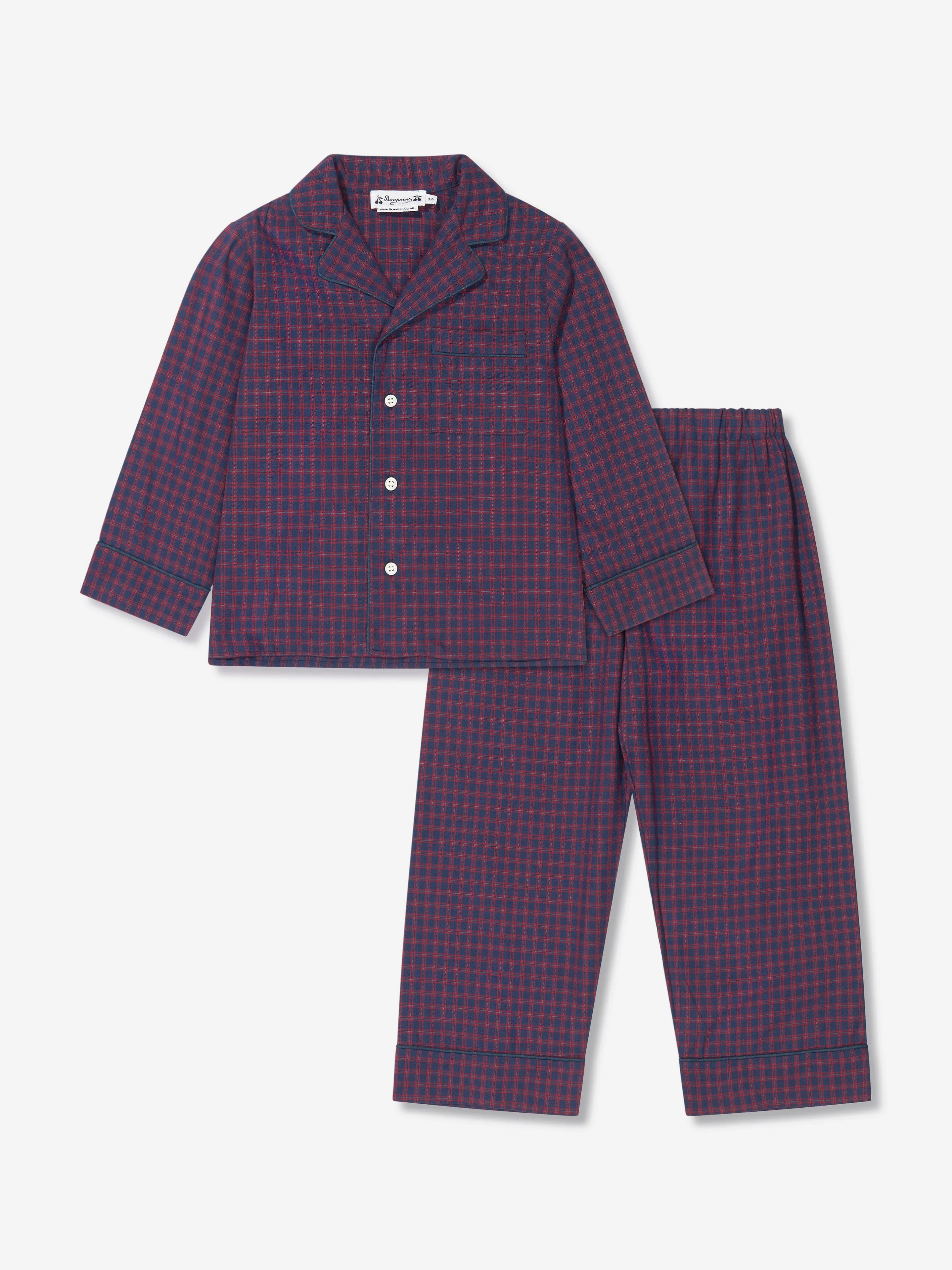 Bonpoint Girls Check Pyjamas In Navy