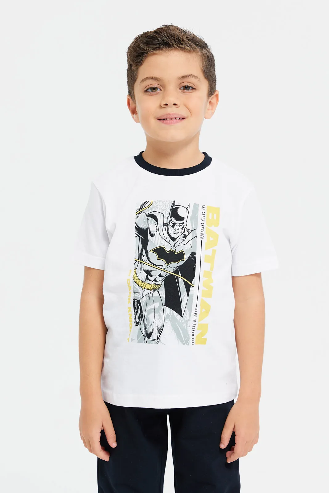 Boys White And Black Batman Pyjama Set (2 Piece)