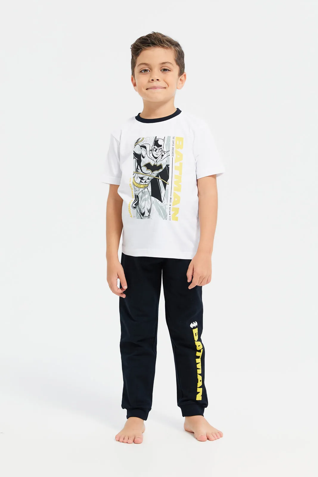 Boys White And Black Batman Pyjama Set (2 Piece)