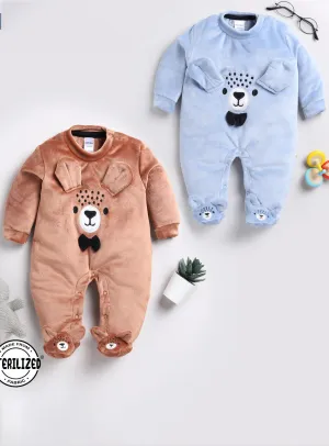 Cartoon Printed Sleepsuits - Brown and Blue