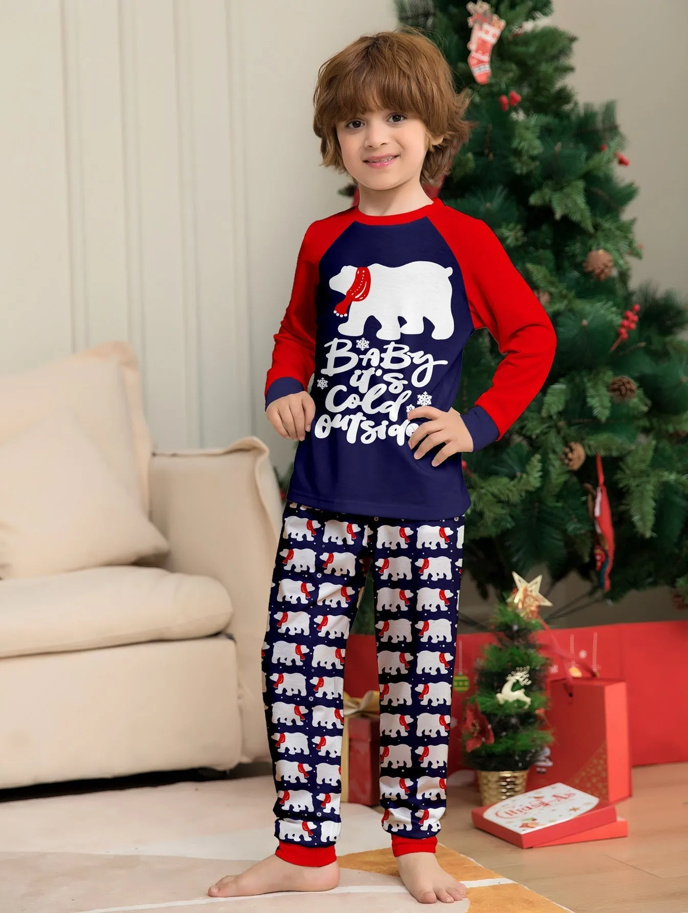 Christmas Family Pajama Set with Bear & Monogram Prints