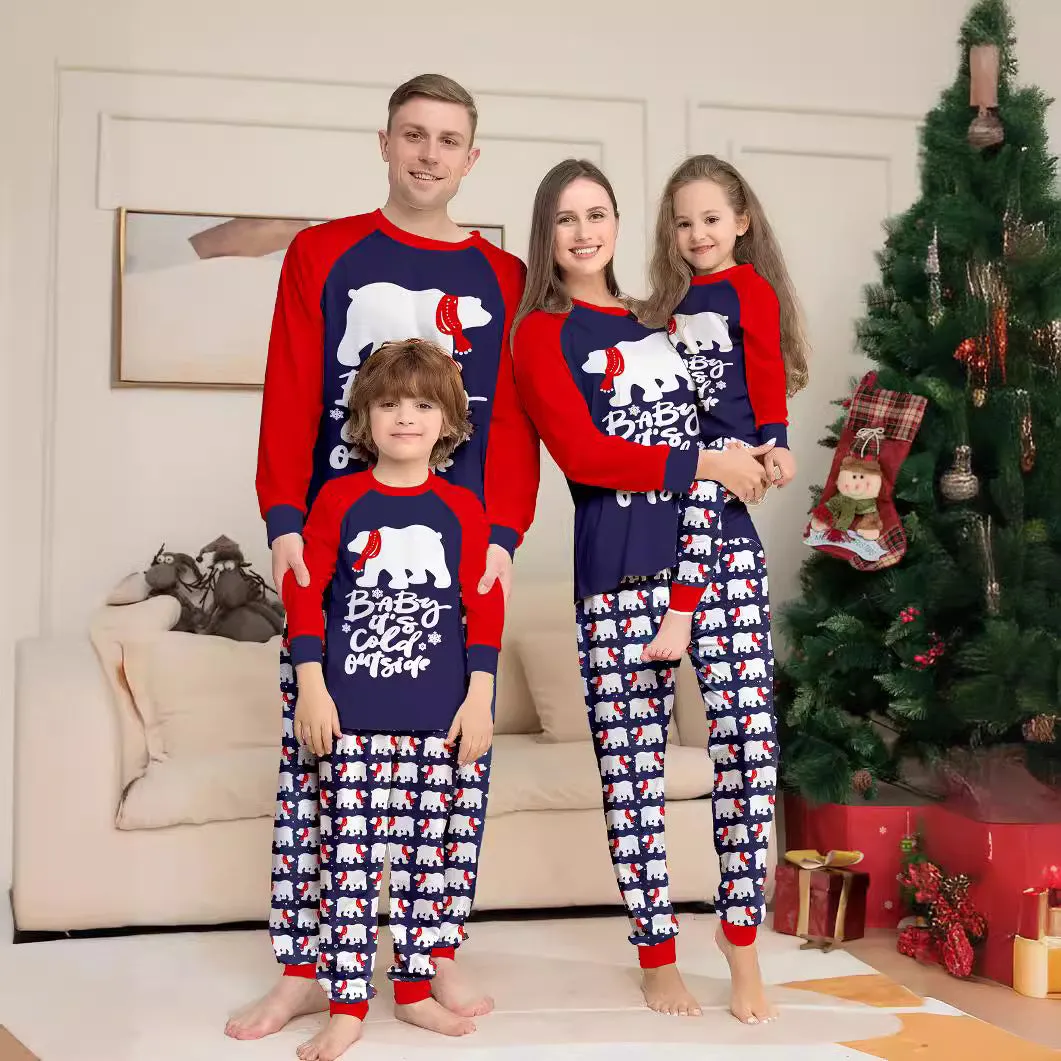 Christmas Family Pajama Set with Bear & Monogram Prints