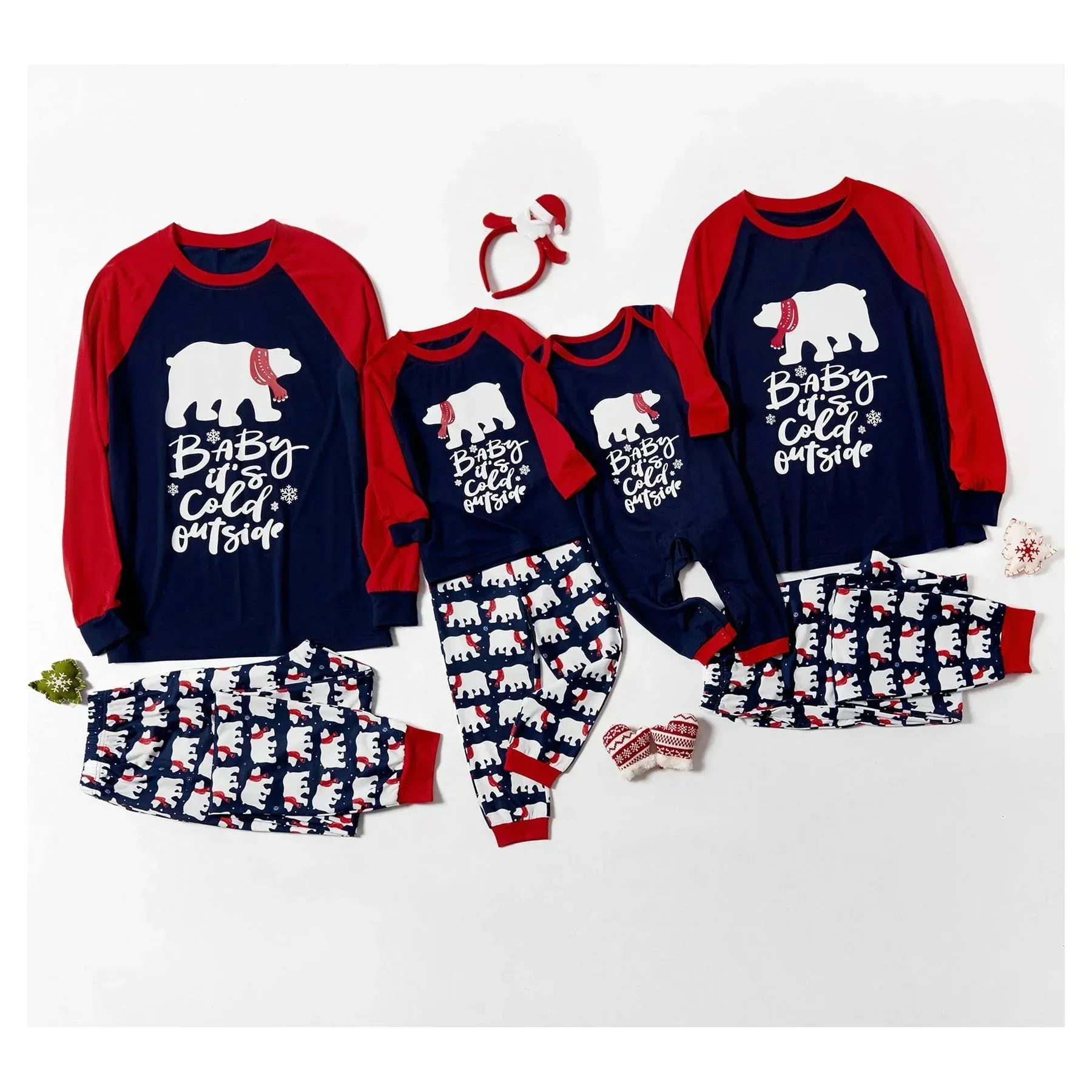 Christmas Family Pajama Set with Bear & Monogram Prints