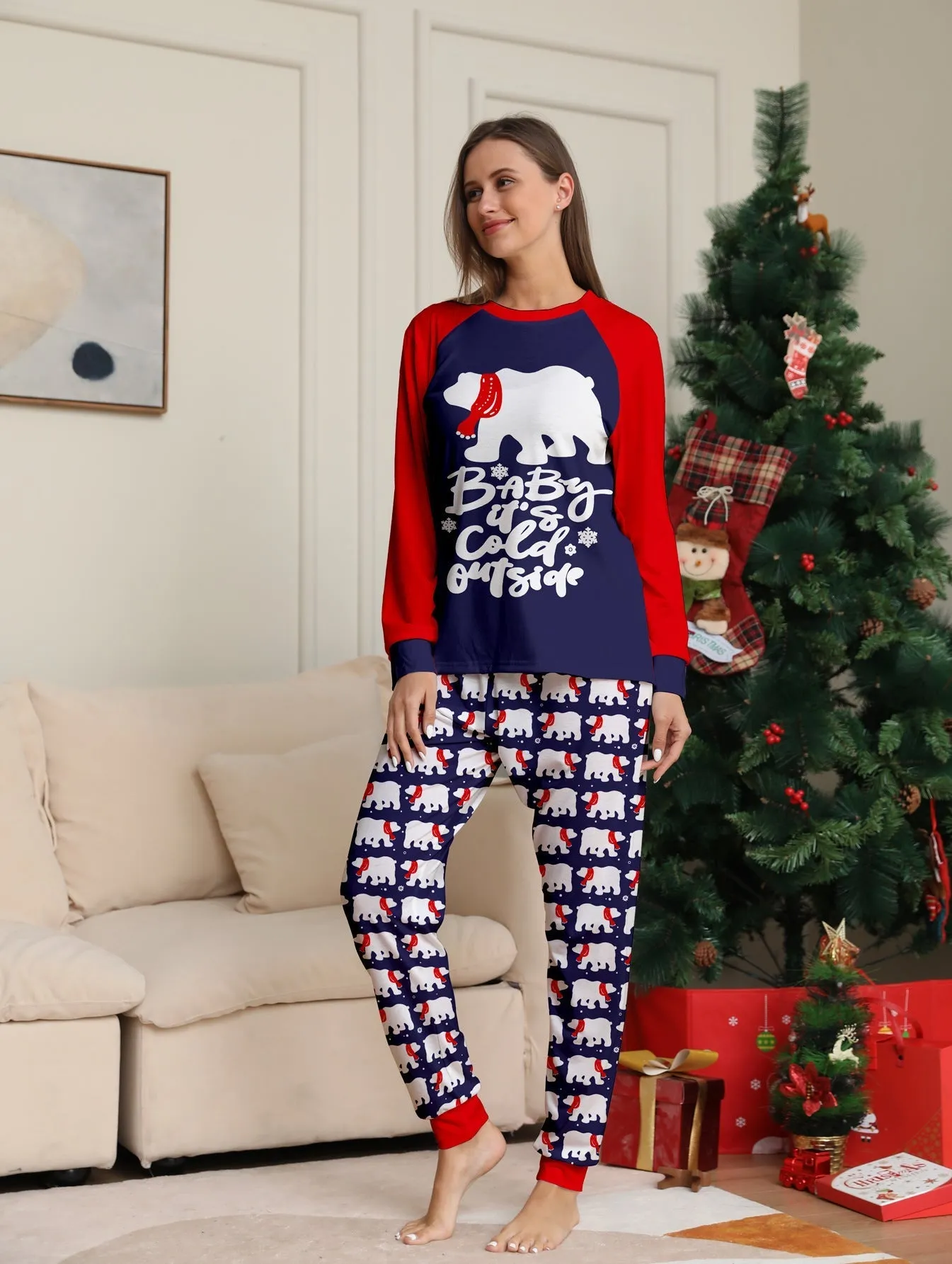 Christmas Family Pajama Set with Bear & Monogram Prints