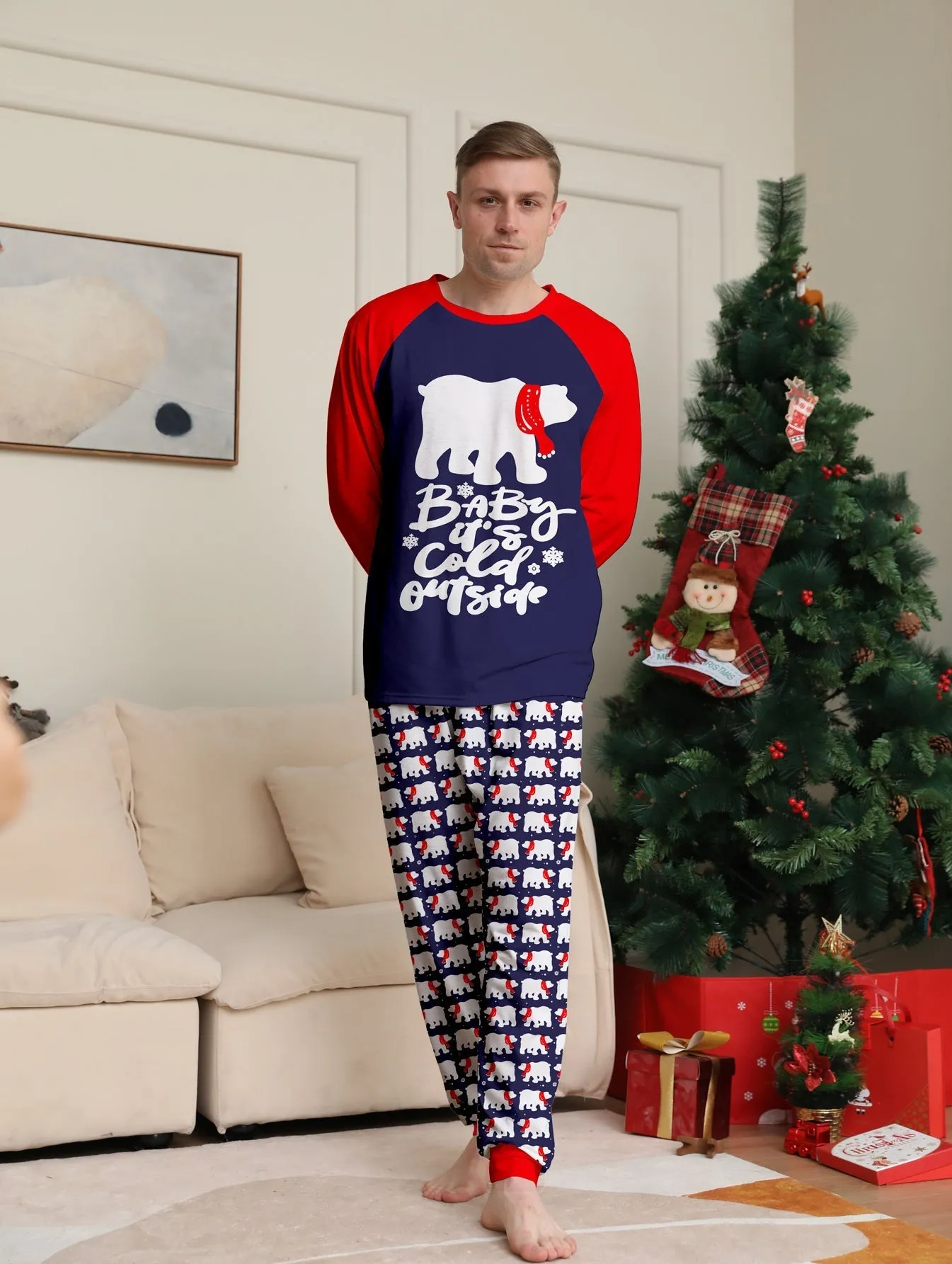 Christmas Family Pajama Set with Bear & Monogram Prints