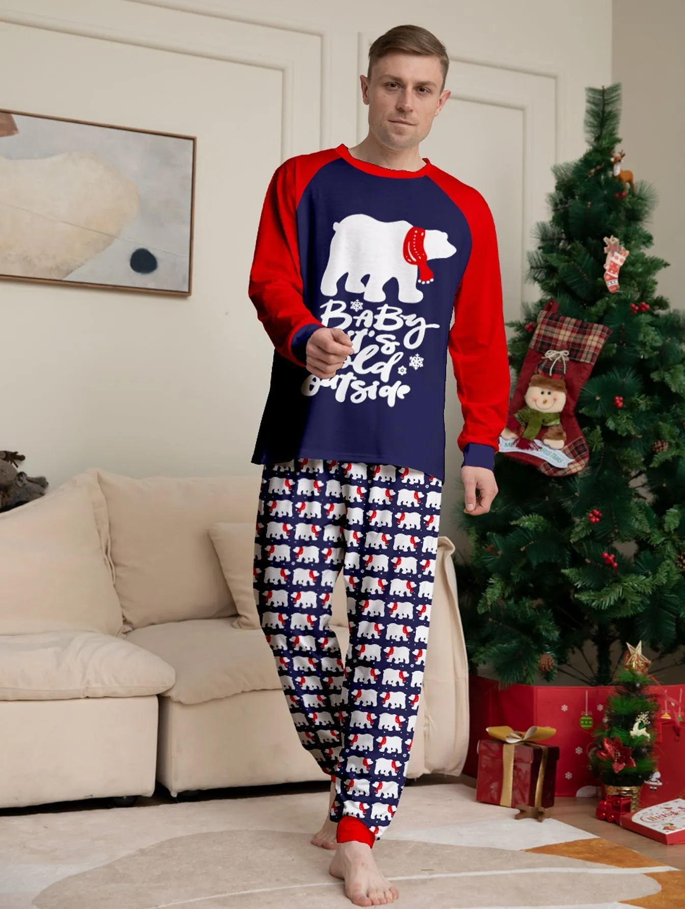 Christmas Family Pajama Set with Bear & Monogram Prints