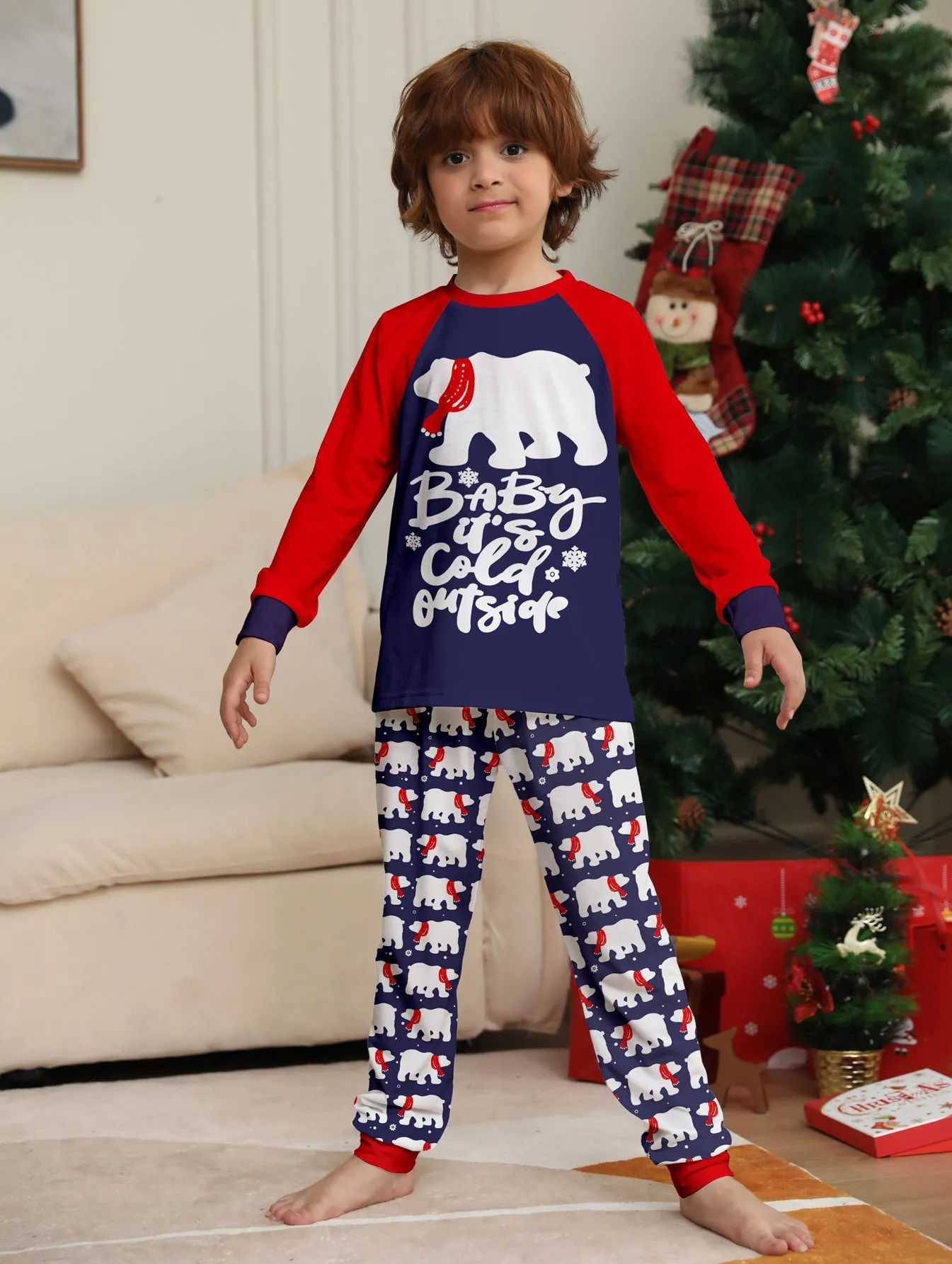 Christmas Family Pajama Set with Bear & Monogram Prints