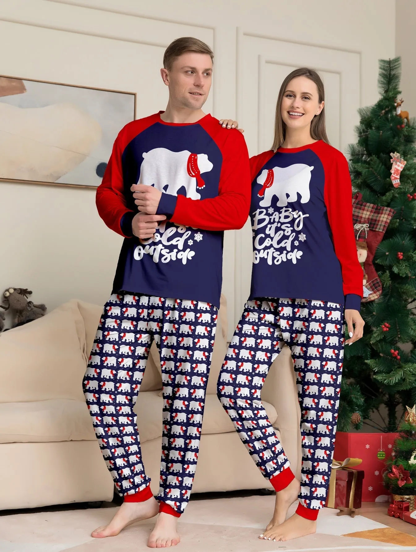 Christmas Family Pajama Set with Bear & Monogram Prints