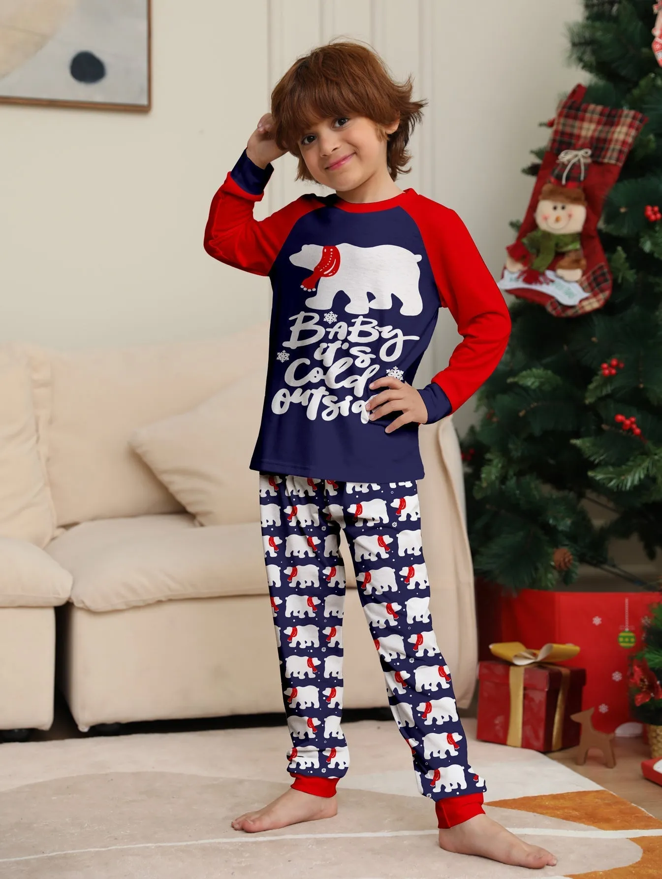 Christmas Family Pajama Set with Bear & Monogram Prints