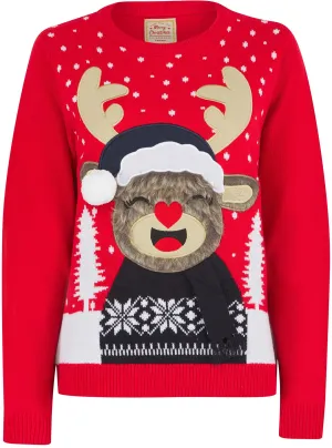 Christmas Rudolph Laughing Womens Christmas Jumper - Red