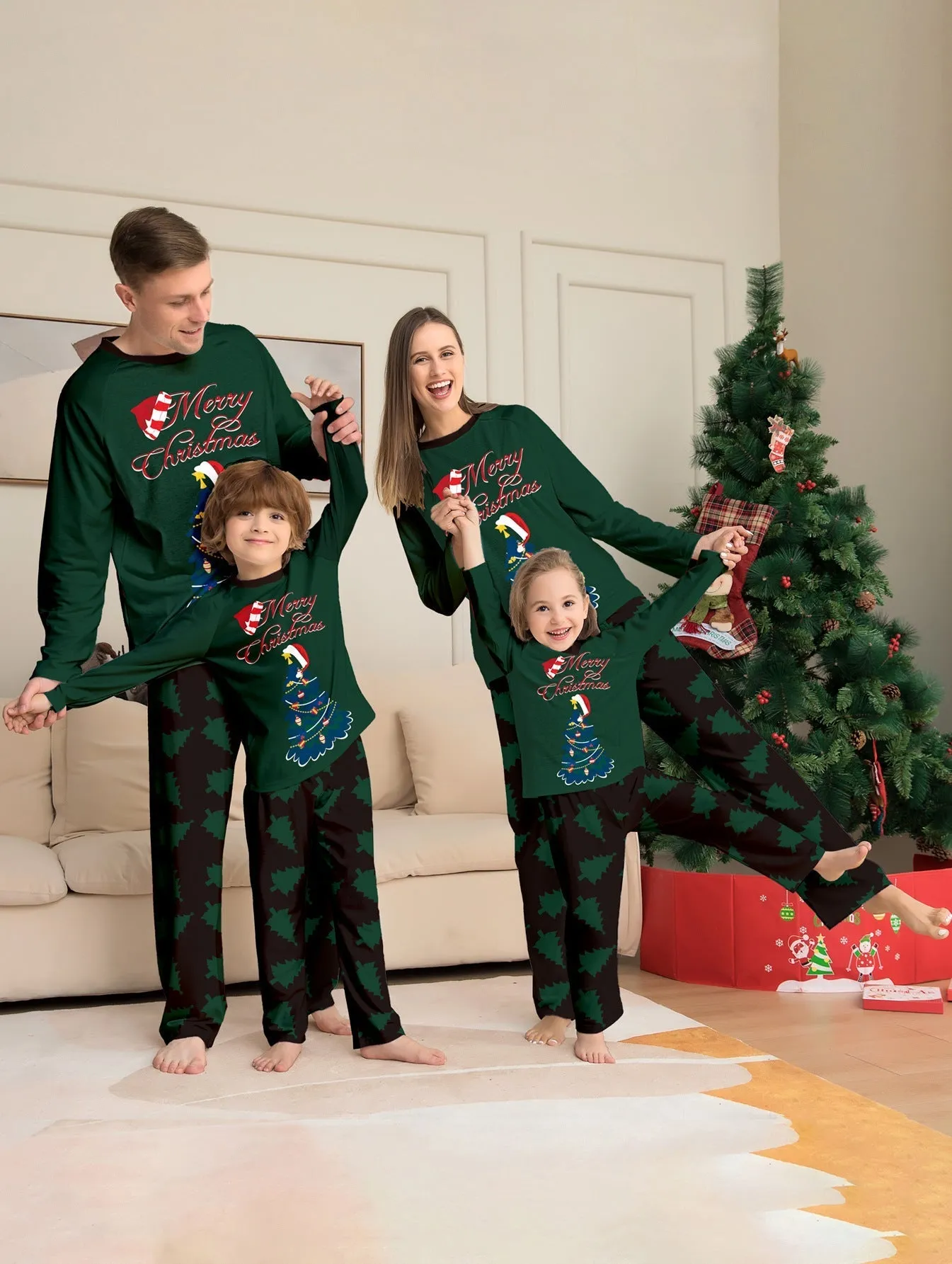 Christmas Tree Monogrammed Holiday Parent-Child Pajama Set