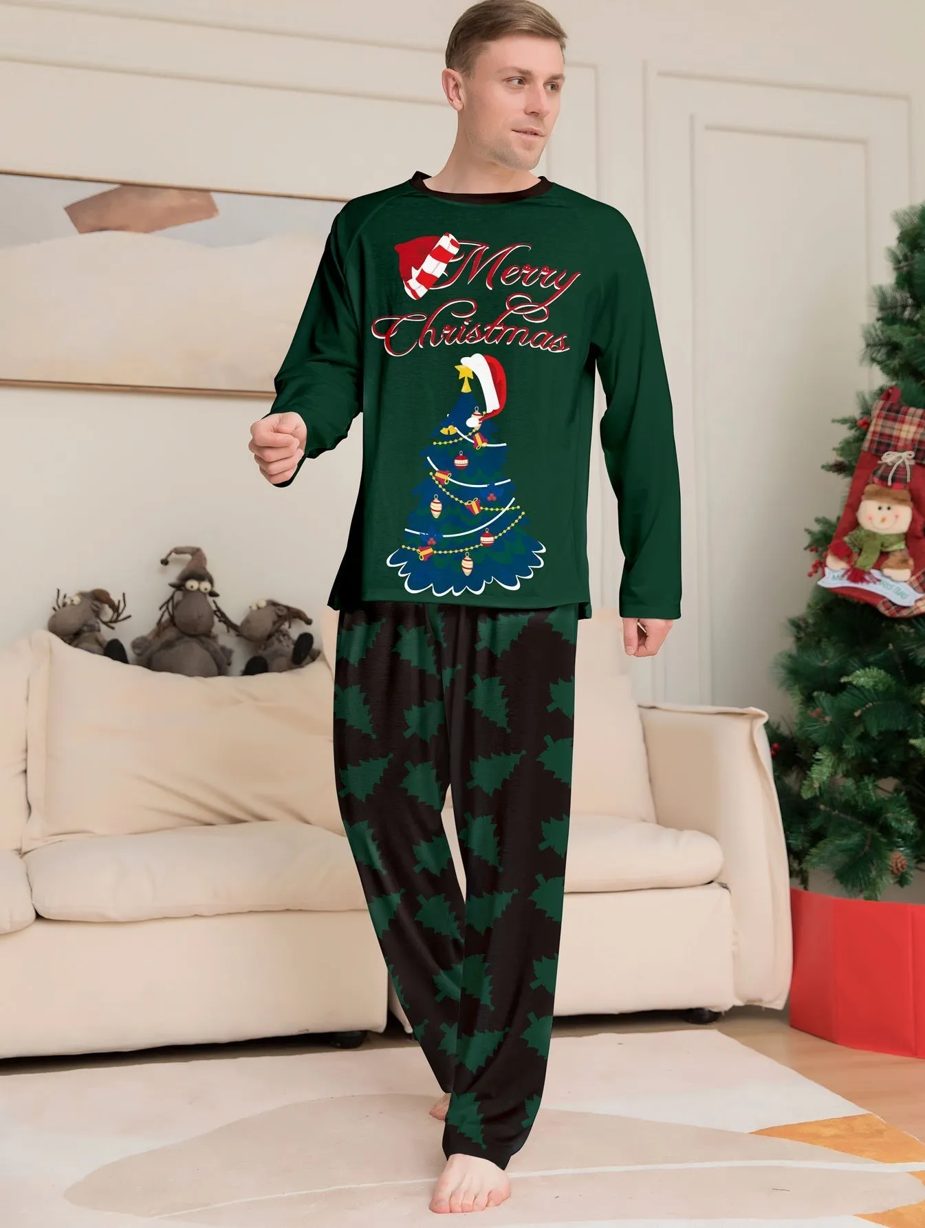 Christmas Tree Monogrammed Holiday Parent-Child Pajama Set