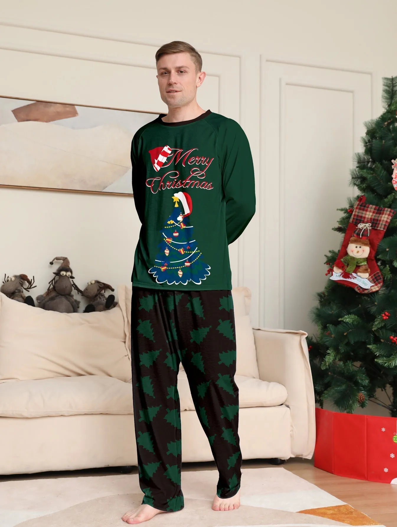 Christmas Tree Monogrammed Holiday Parent-Child Pajama Set