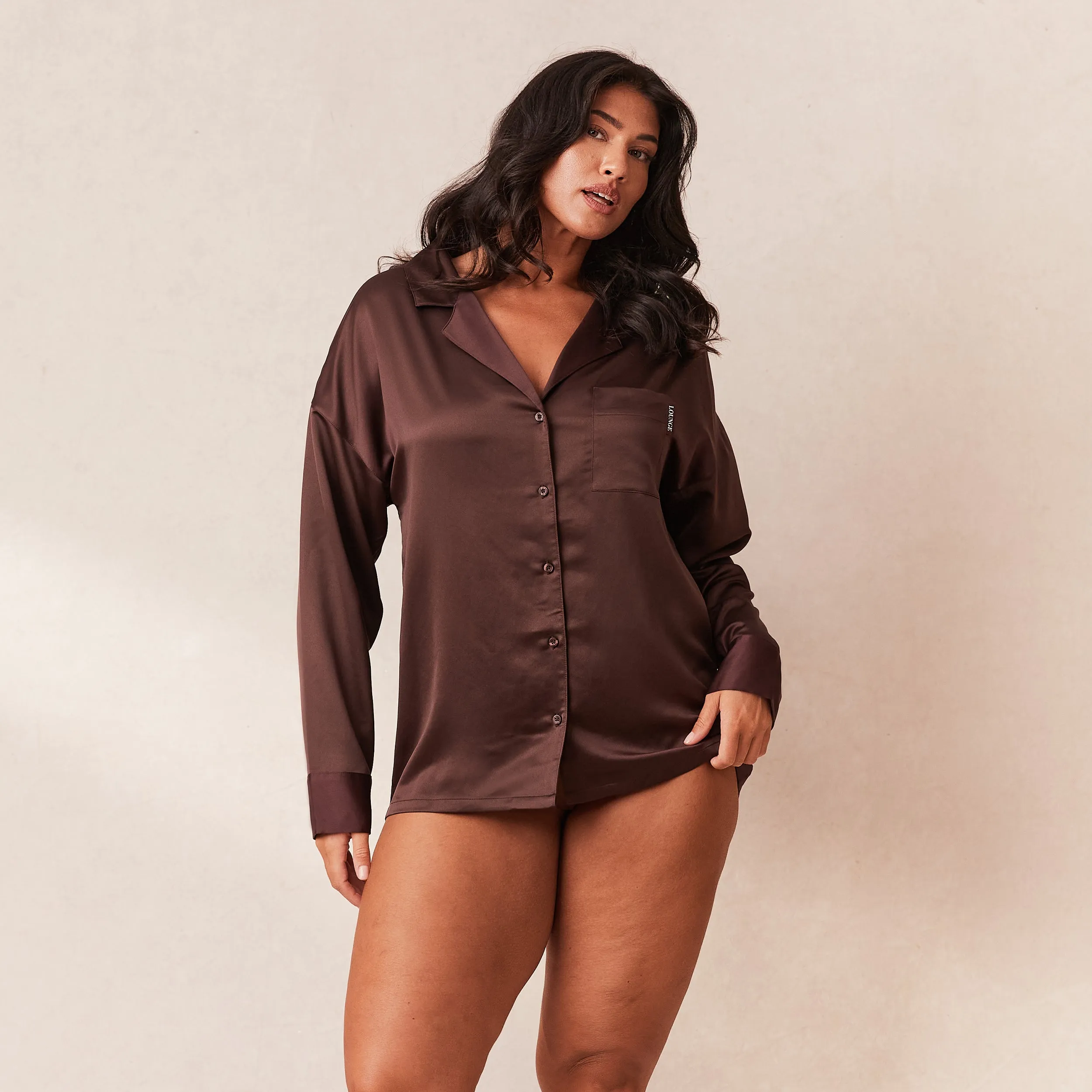 Classic Satin Pyjama Shirt - Chocolate