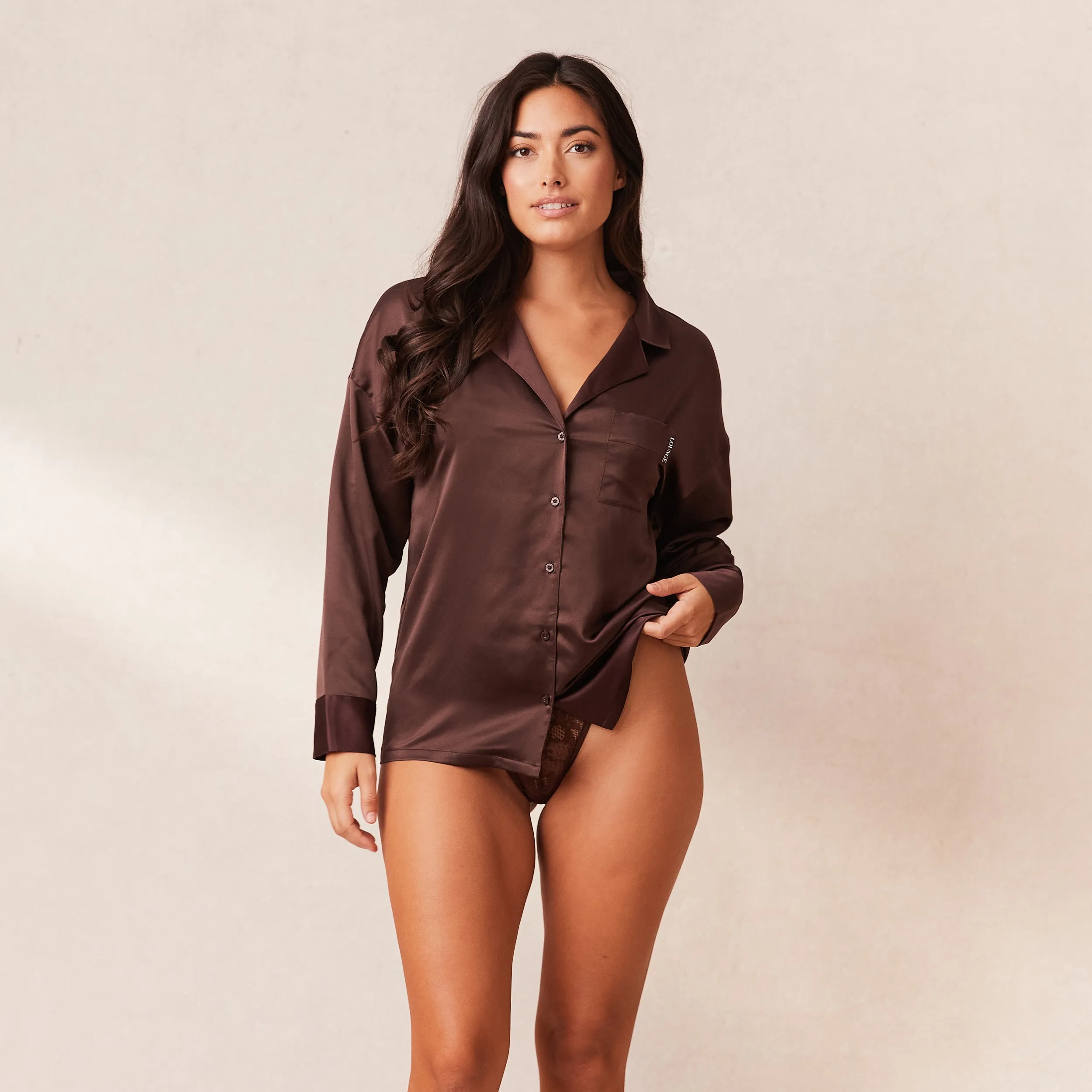 Classic Satin Pyjama Shirt - Chocolate