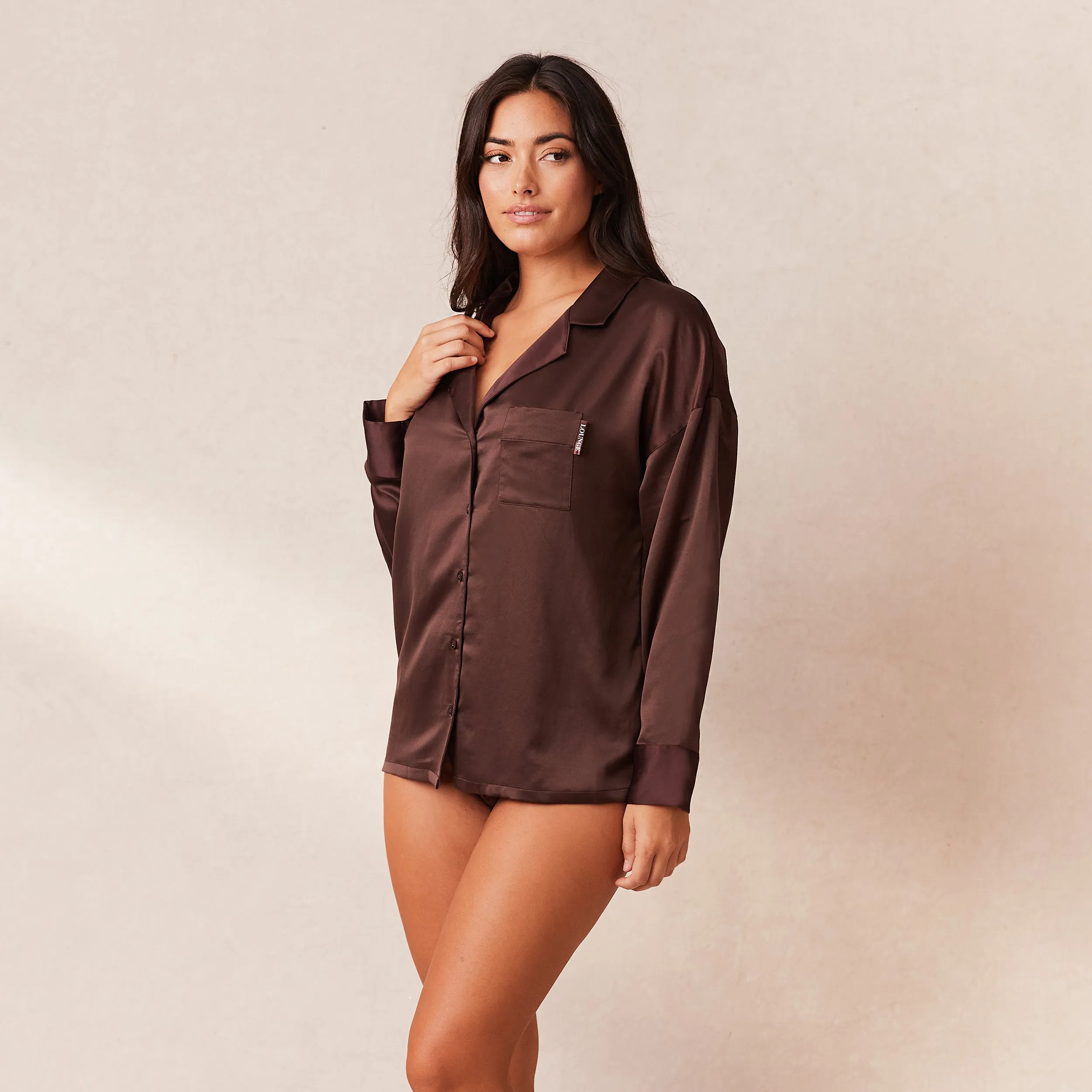 Classic Satin Pyjama Shirt - Chocolate